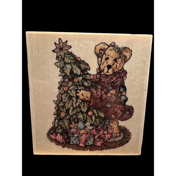 The Boyds Collection Elliot And The Tree Wooden Stamp, Teddy Bear Christmastime - Picture 1 of 5